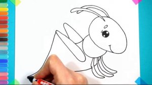 How to draw a grasshopper. Simple drawing and coloring