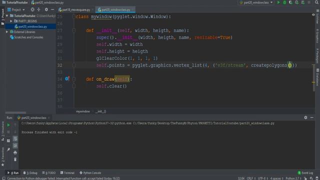 Python tutorial 2019 #20 PYGLET WINDOW CLASS
