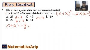 Nilai dari X1^2+X2^2 pada Persamaan Kuadrat x^2-7x+10=0 Adalah ?