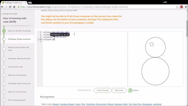 Khan Academy: HOUR OF CODE (Challenge: Simple Snowman)