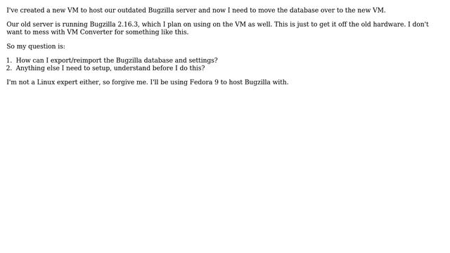 Export Bugzilla and reimport/move to new server? смотреть онлайн
