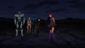 Тригон ступает на Землю через портал (Лига справедливости против Юных титанов 2016)