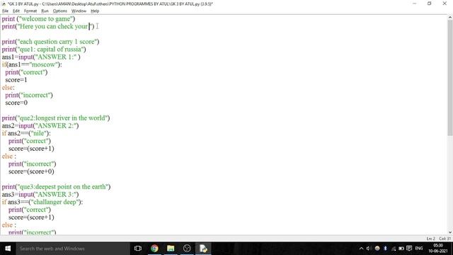 MAKING QUIZ GAME IN PYTHON (WITHOUT PYGAME) WITH SOURCE CODE || INSIGHT TECHz
