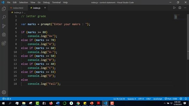 javascript bangla tutorial 15 : Letter Grade Program