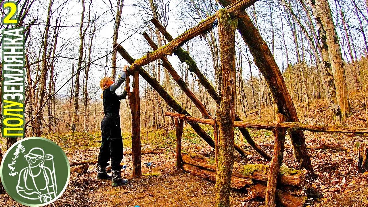 🪓 Строю Зеленую Хижину в Горах 🔥 Крыша наполовину готова 🌲 Бушкрафт в горном лесу 2