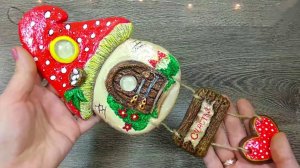 Подвеска домик мухомор. Поделки. DIY.