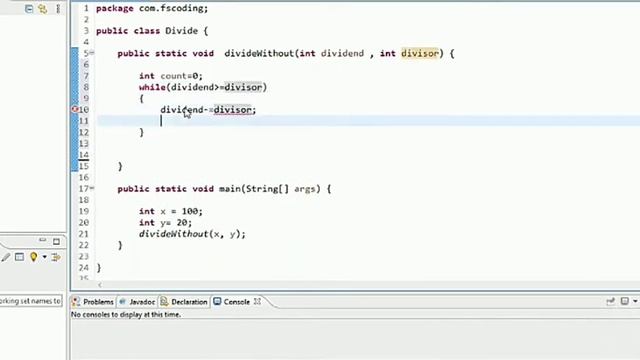 The division performs without using the division operator in java| FS Coding | Programing