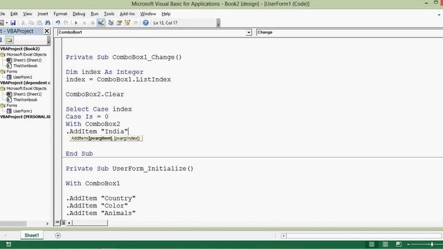 VBA Tutorial for Dependent Combo Boxes on UserForm - VBA Example