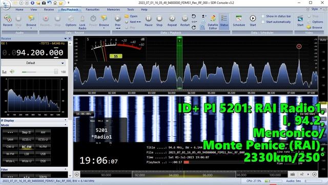 01.07.2023 16:05UTC, [Es], RAI Radio1, Италия, 94.2МГц, 2330км