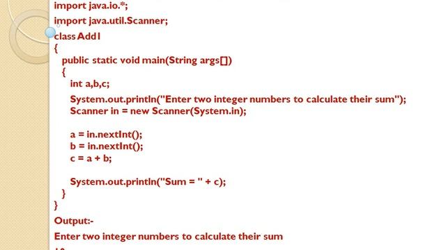 Program to Display Addition of Two Integer Numbers In Java Programming Language смотреть онлайн