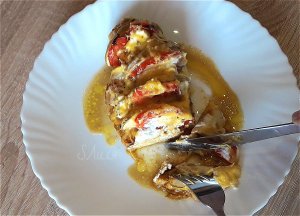 Филе грудки с яблоком, сладким перцем, творожным сыром...