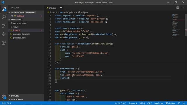 Node JS Tutorial - Send Email using Gmail