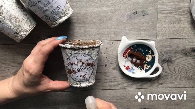 Декор торфяных горшочков в винтажном стиле | весенний diy