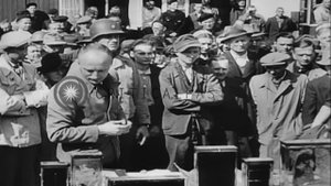 German civilians visit the Buchenwald concentration camp in Weimar, Germany. HD Stock Footage