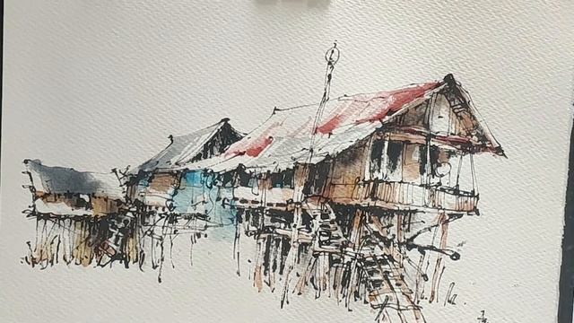 KaByarWa Village Sketch#3 Coloring :UrbanSketching смотреть онлайн