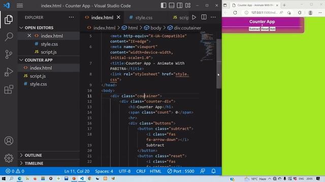 #9 Counter App Using JavaScript || CSS Animation Effects With Code || #htmlcssjs @Pabitra_Bera