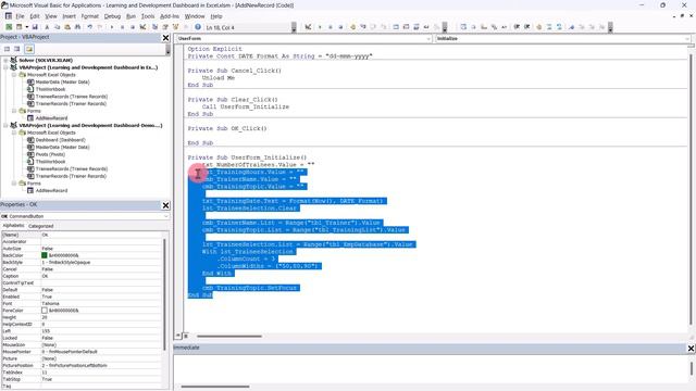 Learning and Development Dashboard in Excel - Part 1 | VBA UserForm | HR Dashboard