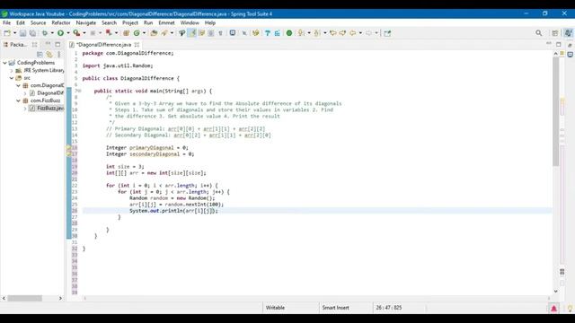 Absolute Diagonal Difference | Java | Coding Interview Problem | CodeJavaWithSaqib