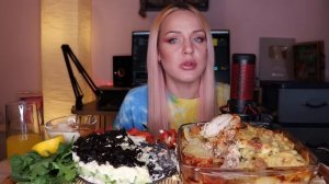 MUKBANG | Запеченый картофель с крыльями под сыром, салат | potatoes with wings salad не ASMR