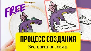 Спящий дракон - Бесплатная авторская схема вышивки крестом. Символ Нового года 2024. Процесс рисован