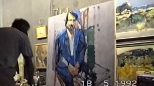 Kostas Loustas is painting Dimitris Karellis