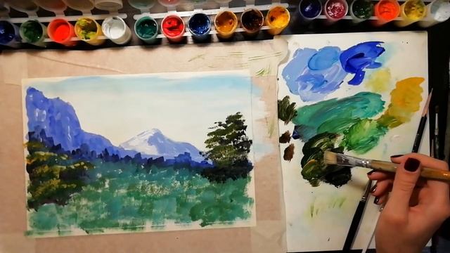 Как нарисовать горный летний пейзаж гуашью #МарияУсович#MariUsovichRuArt смотреть онлайн