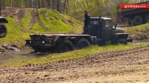 Off-Road Soviet/Russian military truck 6x6 Ural-4320 driving.