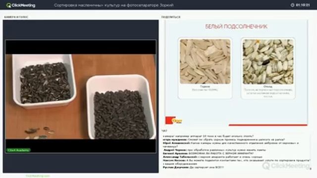 Вебинар  Сортировка масличных культур на фотосепараторе Зоркий