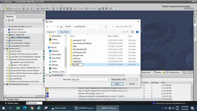 How to backup (upload) Siemens HMI in TIA portal