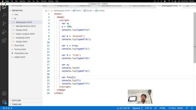 JavaScript Data Types and Expression by Praveen Gubbala