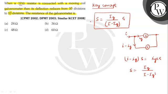 When a 12 Ω resistor is connected with a moving coil galvanometer then its deflection reduces fro.. смотреть онлайн