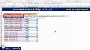 Suma acumulada por código de factura | Excel Aprende