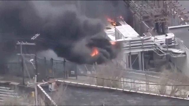 Горит подстанция?Сьемка с воздуха