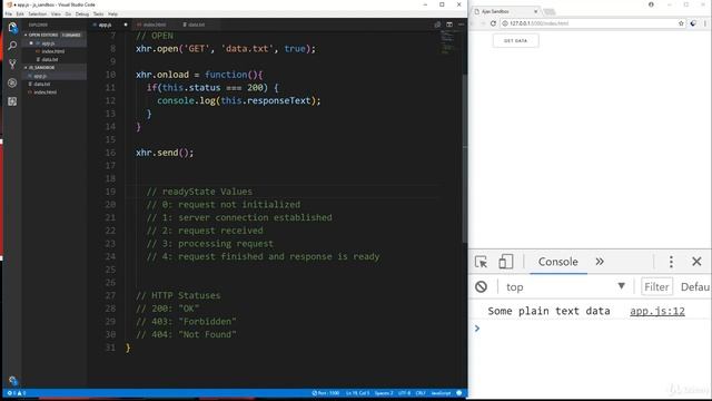 Asynchronous JavaScript 03 - XHR Object Methods & Working With Text