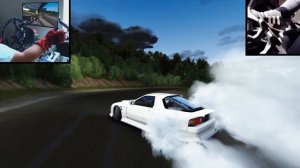 Drifting Mazda RX7 FC on Ebisu North - Assetto Corsa Thrustmaster TSXW wheel and pedal cam MOD+LINK