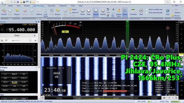 13.06.2024 20:40UTC, [Es], ČRo Plus, Чехия, 95.4МГц, 1666км