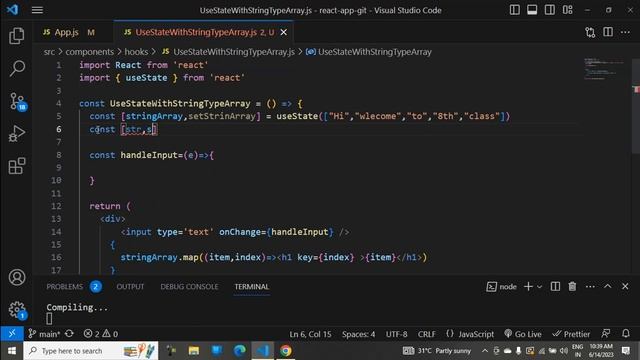 Part-5: useState() Hook method  With String Type Array in react js. #like #share #subscribe #reactj