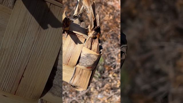 Small basket. Braided from the leaves of a dragon tree (Dracaena draco). Primitive survival