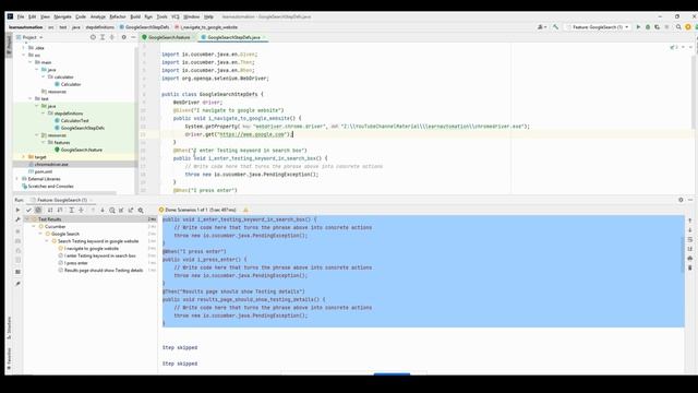GoogleSearchTest | Selenium | Maven | Java| Cucumber