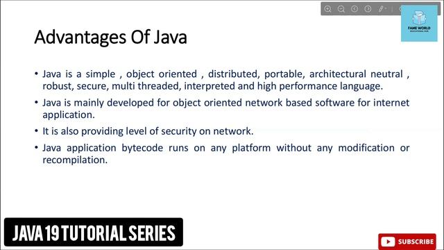 #4 - Java 19 Series | Features and Advantages Of Java @FAMEWORLDEDUCATIONALHUB