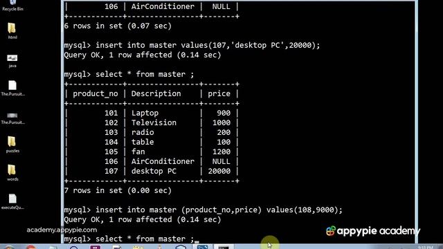 Learning he SQL statements - insert statement - Lesson 151
