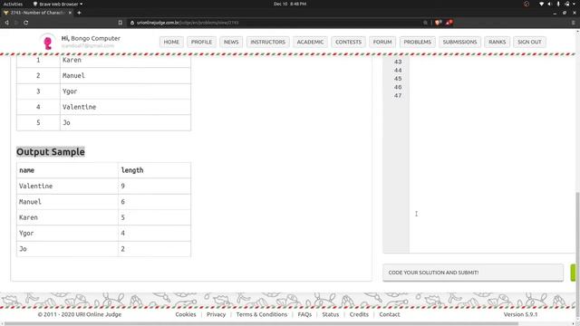 How To Solve URI Online Judge SQL #2743 Number of Characters