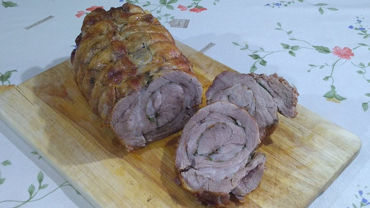 Мясной рулет на вертеле в духовке. смотреть онлайн