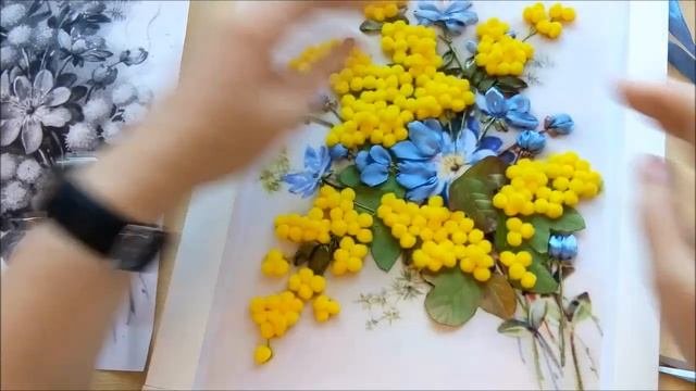 МК. Вышиваем мимозу и печеночницу. Часть 6. Печеночница на принте. Цветы, тычинки.