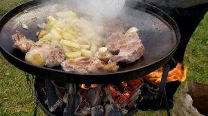 Готовим на огне в сковороде из диска бороны.