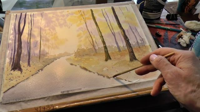 Рисуем парк. Массу деревьев, Осенняя пора. Акварель. Autumn park in watercolour смотреть онлайн