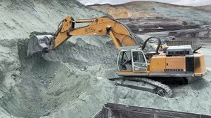 Liebherr 974 Excavator Loading Mercedes And MAN Trucks With Three Passes