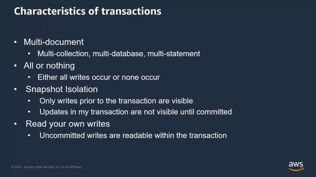 Using Transactions with Amazon DocumentDB (with MongoDB compatibility) 4.0 - AWS Online Tech Talks смотреть онлайн