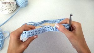 ⭐Оригинальная корзинка из трикотажной пряжи. Звездочка крючком. Корзинка с деревянным донышком.