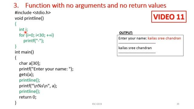 C Programming Tutorials: Functions without arguments and return values (Malayalam) смотреть онлайн